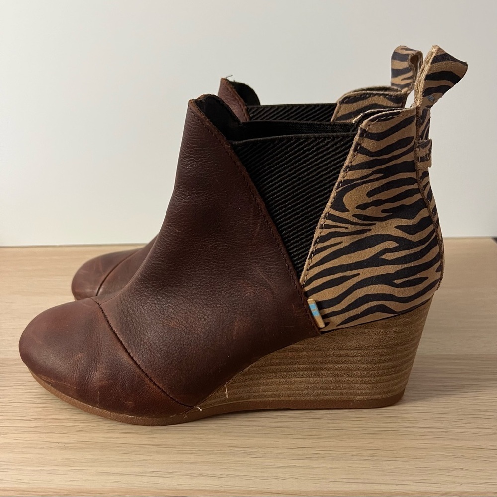 TOMS Brown Wedge Ankle Boots with Animal Print - Picture 8 of 13